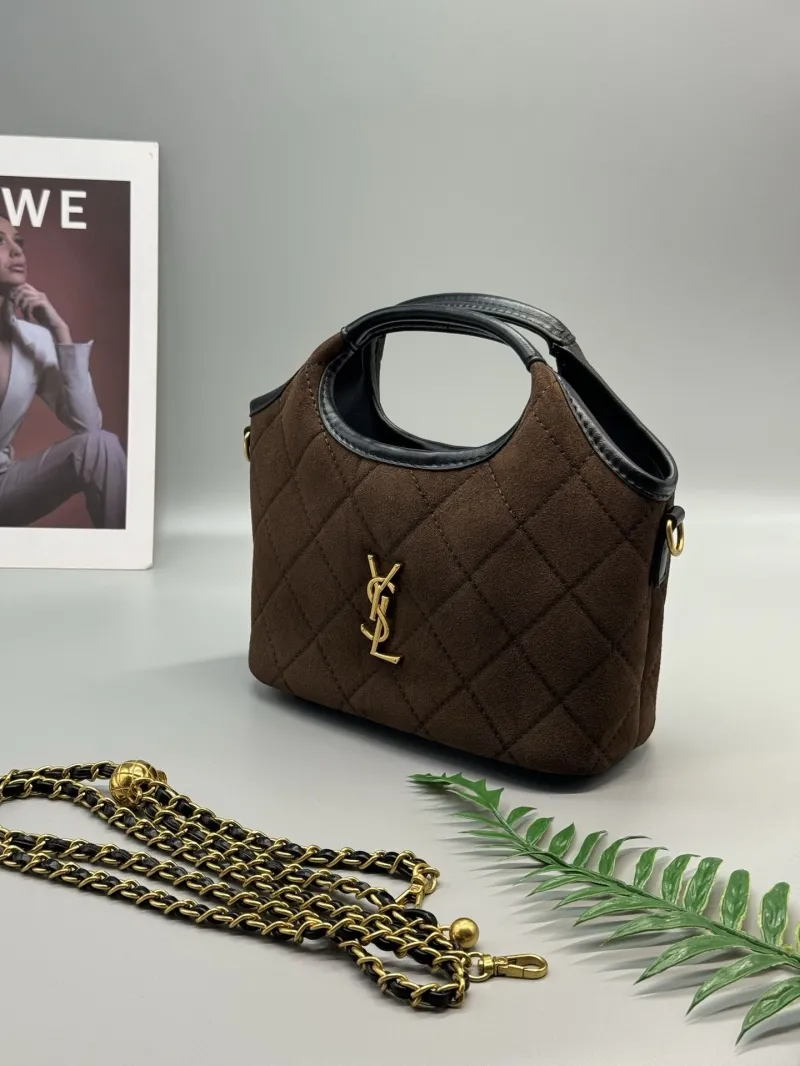 YSL Brown Suede Top Handle Crossbody Bag - Image 3
