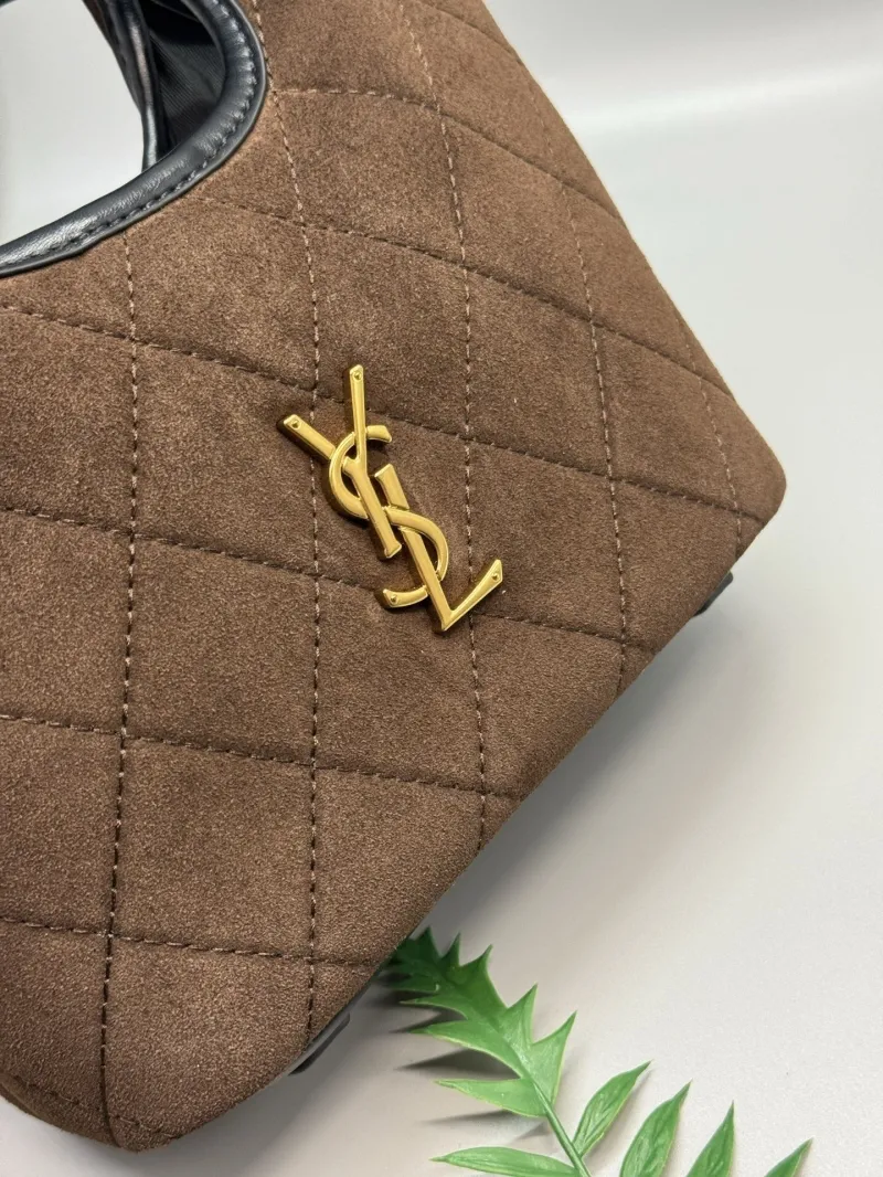 YSL Brown Suede Top Handle Crossbody Bag - Image 4