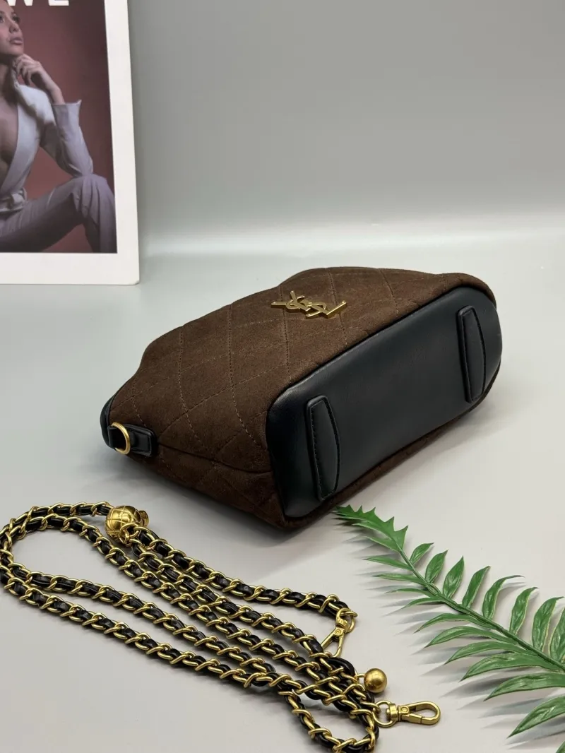 YSL Brown Suede Top Handle Crossbody Bag - Image 5