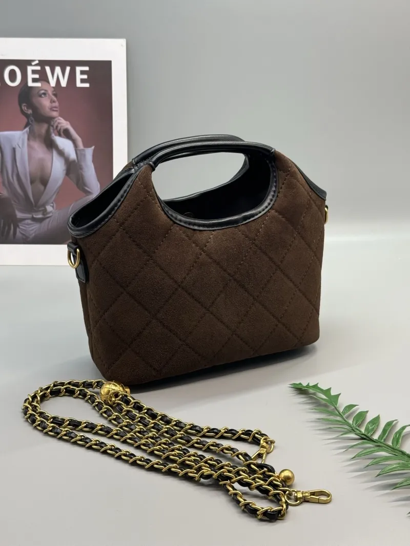 YSL Brown Suede Top Handle Crossbody Bag - Image 6