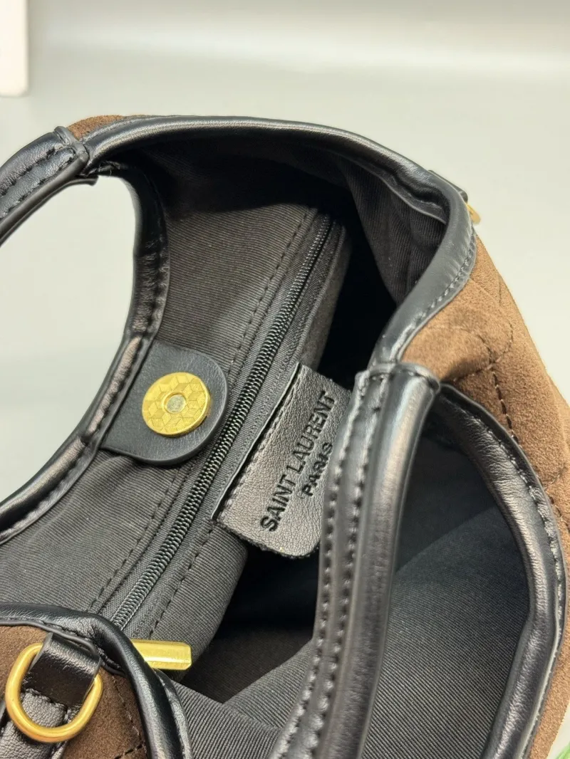 YSL Brown Suede Top Handle Crossbody Bag - Image 8