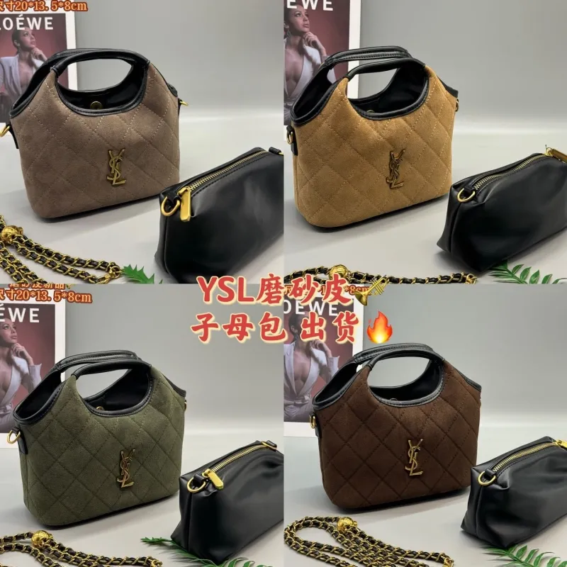 YSL Brown Suede Top Handle Crossbody Bag - Image 9
