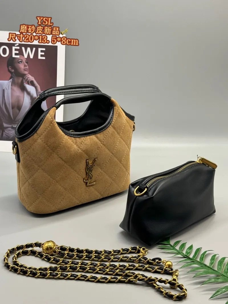 YSL Brown Suede Top Handle Crossbody Bag 28