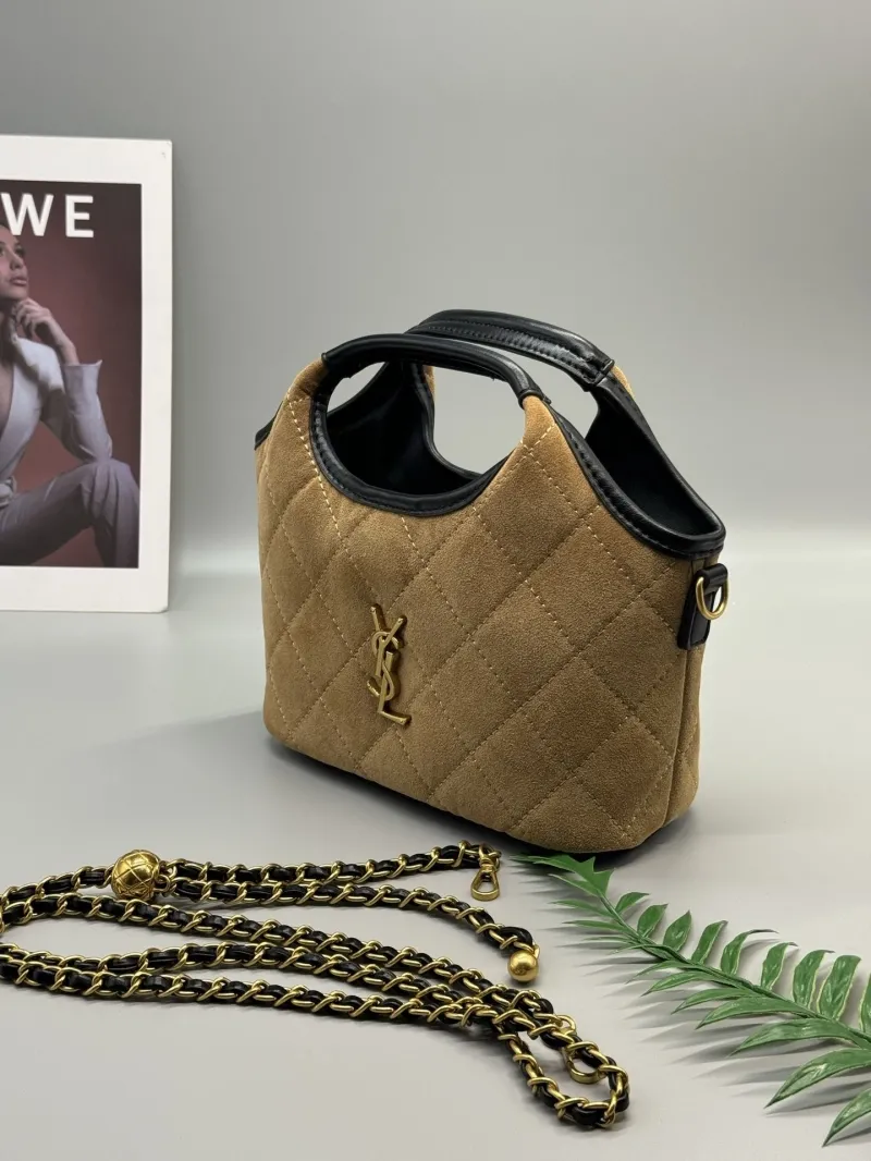 YSL Brown Suede Top Handle Crossbody Bag 28 - Image 3
