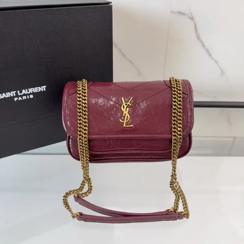 YSL Burgundy Leather Chain Shoulder Bag