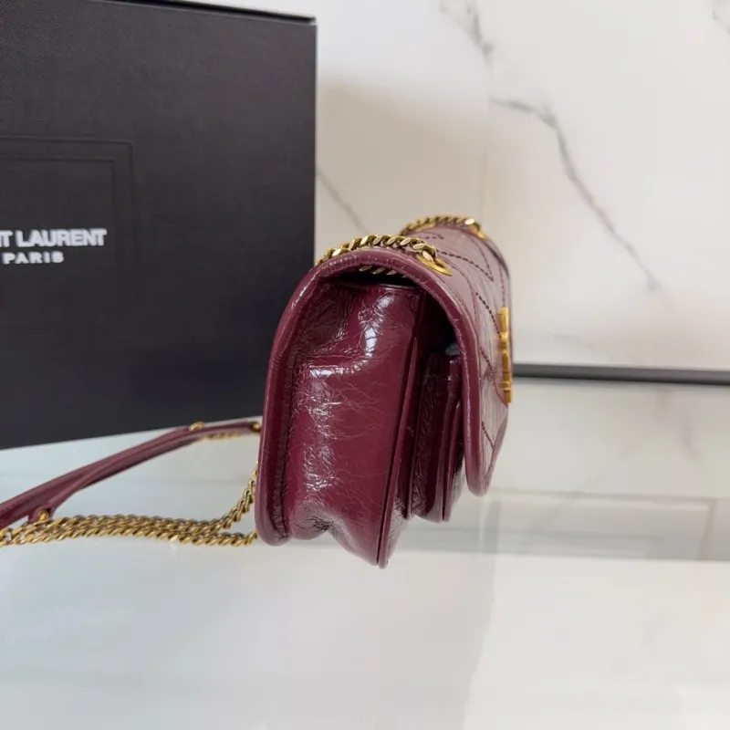 YSL Burgundy Leather Chain Shoulder Bag - Image 3