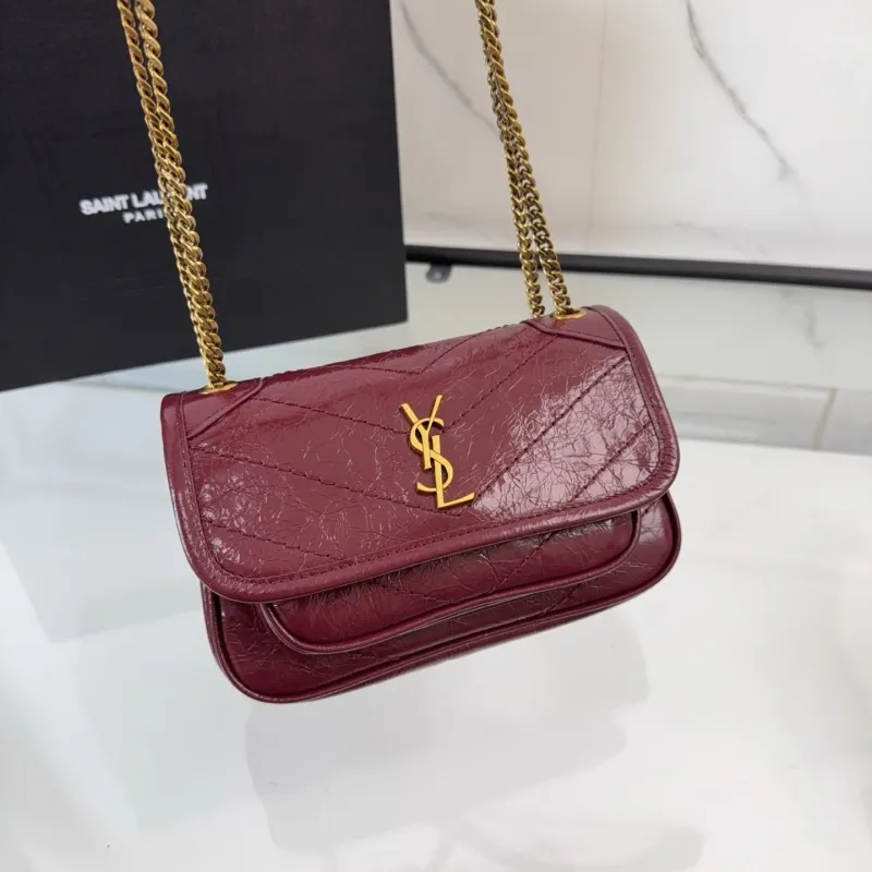 YSL Burgundy Leather Chain Shoulder Bag - Image 5