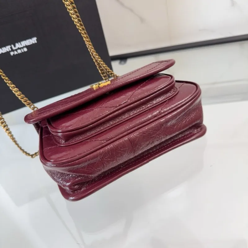 YSL Burgundy Leather Chain Shoulder Bag - Image 6