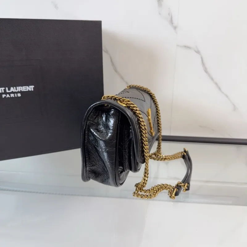 YSL Black Leather Chain Shoulder Bag - Image 3