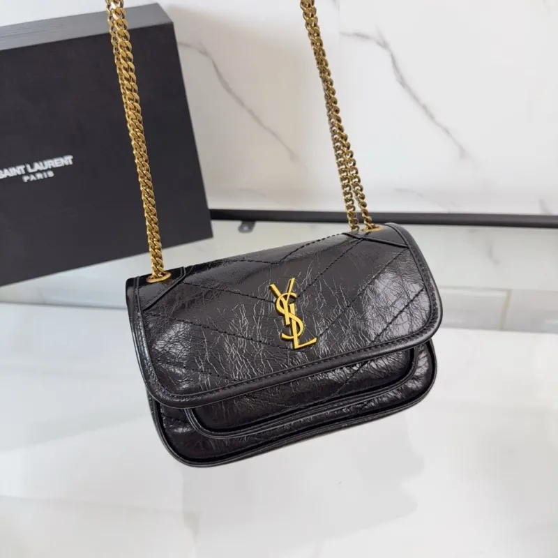 YSL Black Leather Chain Shoulder Bag - Image 5
