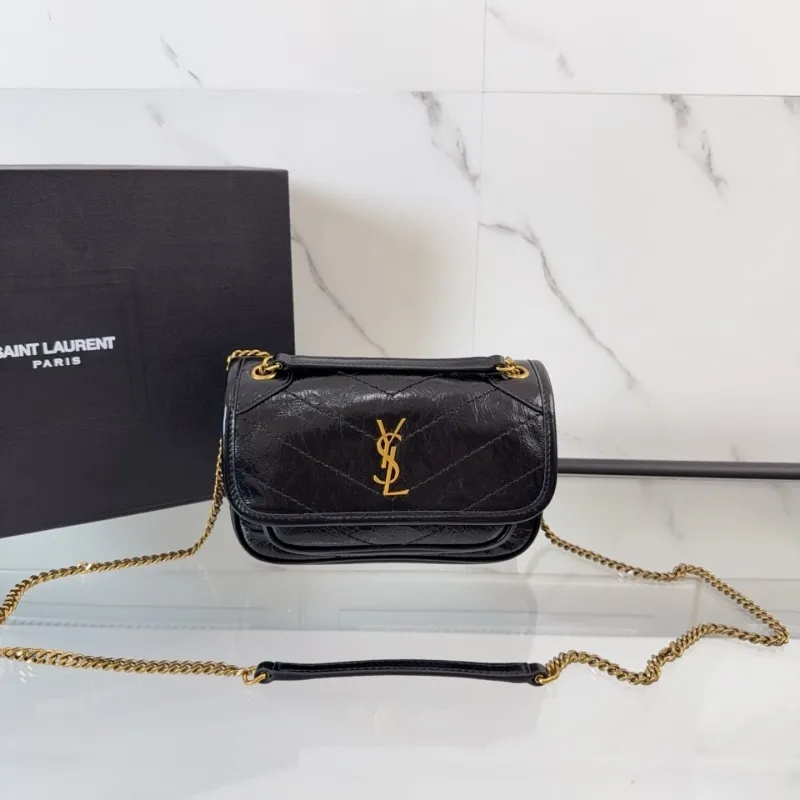 YSL Black Leather Chain Shoulder Bag - Image 9