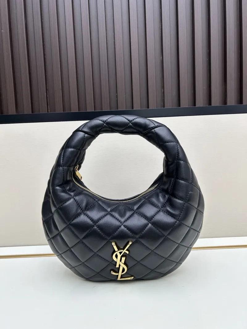 YSL Black Quilted Top Handle Hobo Bag 31