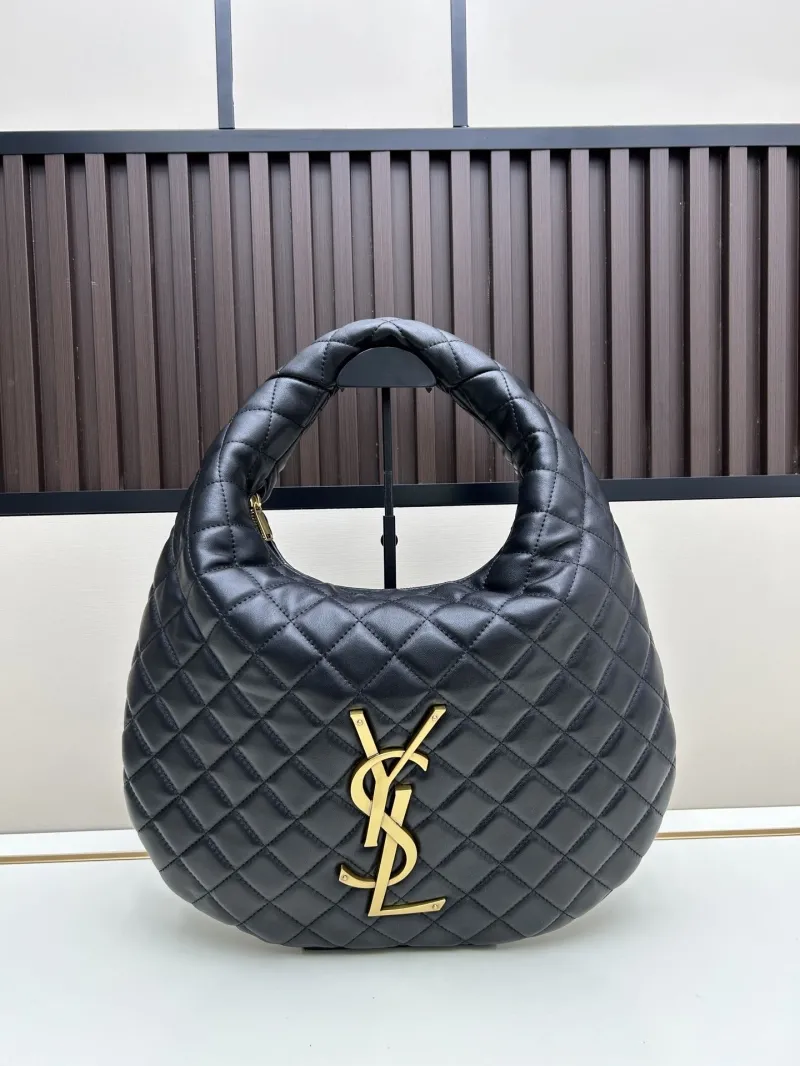 YSL Black Quilted Top Handle Hobo Bag