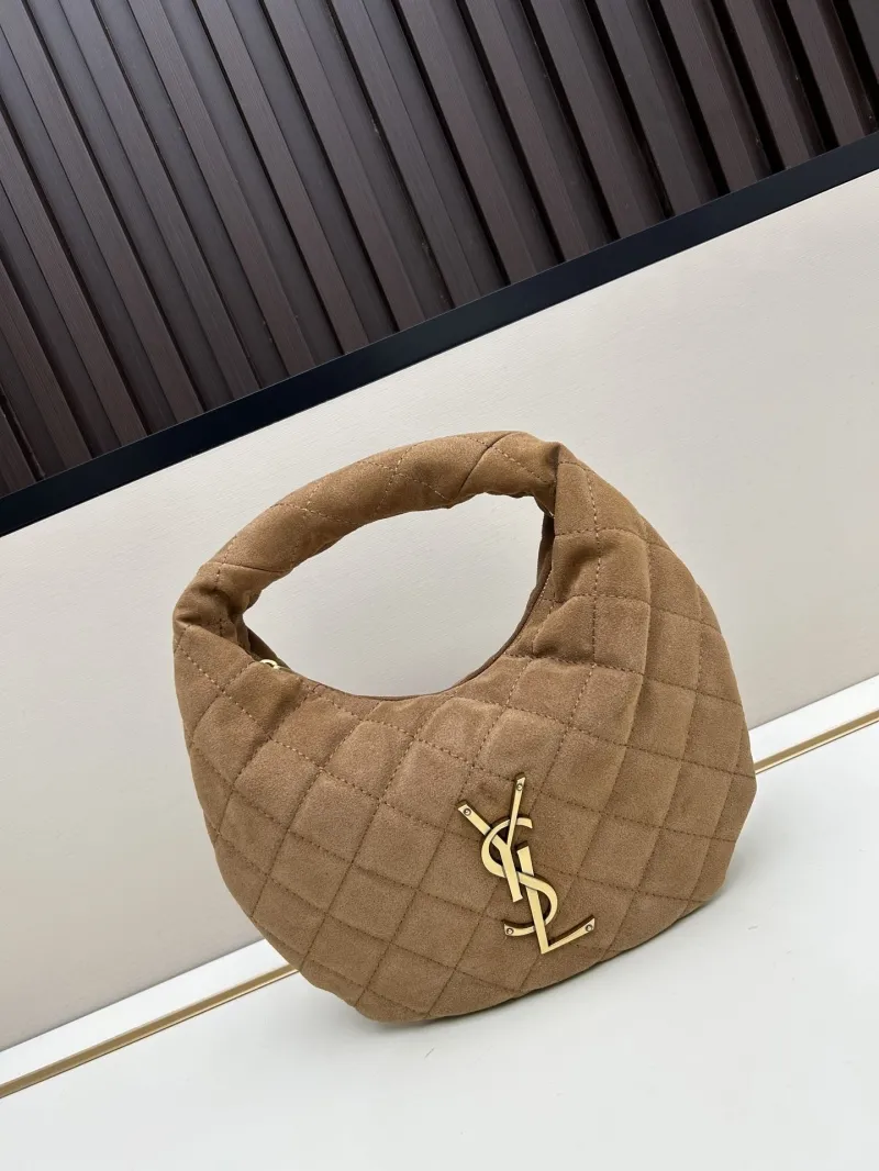 YSL Brown Suede Quilted Top Handle Hobo Bag 33