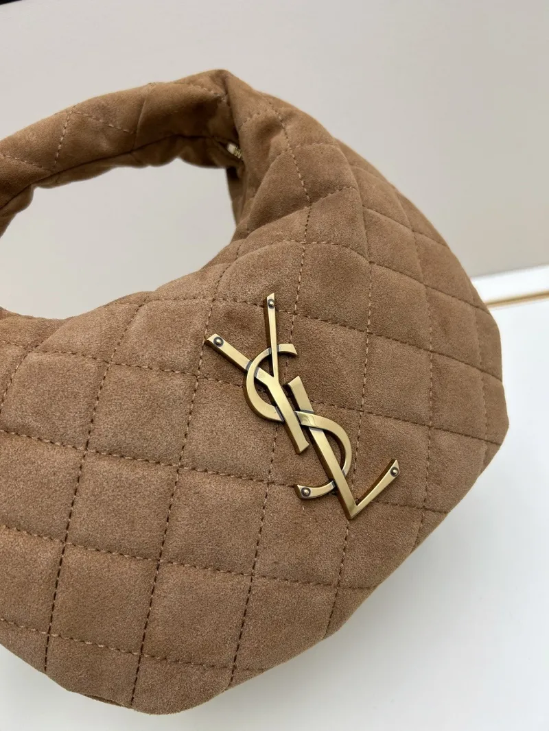 YSL Brown Suede Quilted Top Handle Hobo Bag 33 - Image 4