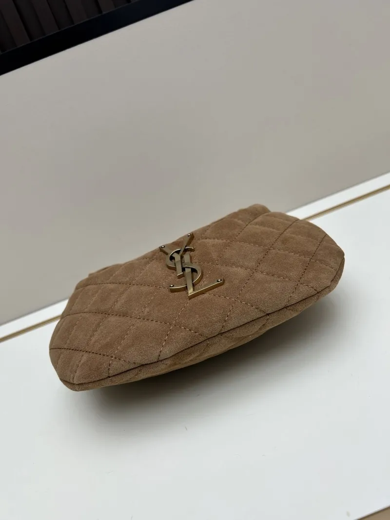 YSL Brown Suede Quilted Top Handle Hobo Bag 33 - Image 5