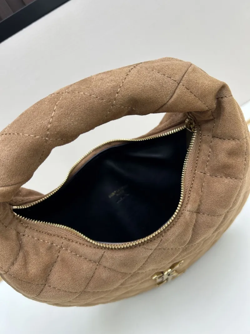 YSL Brown Suede Quilted Top Handle Hobo Bag 33 - Image 7