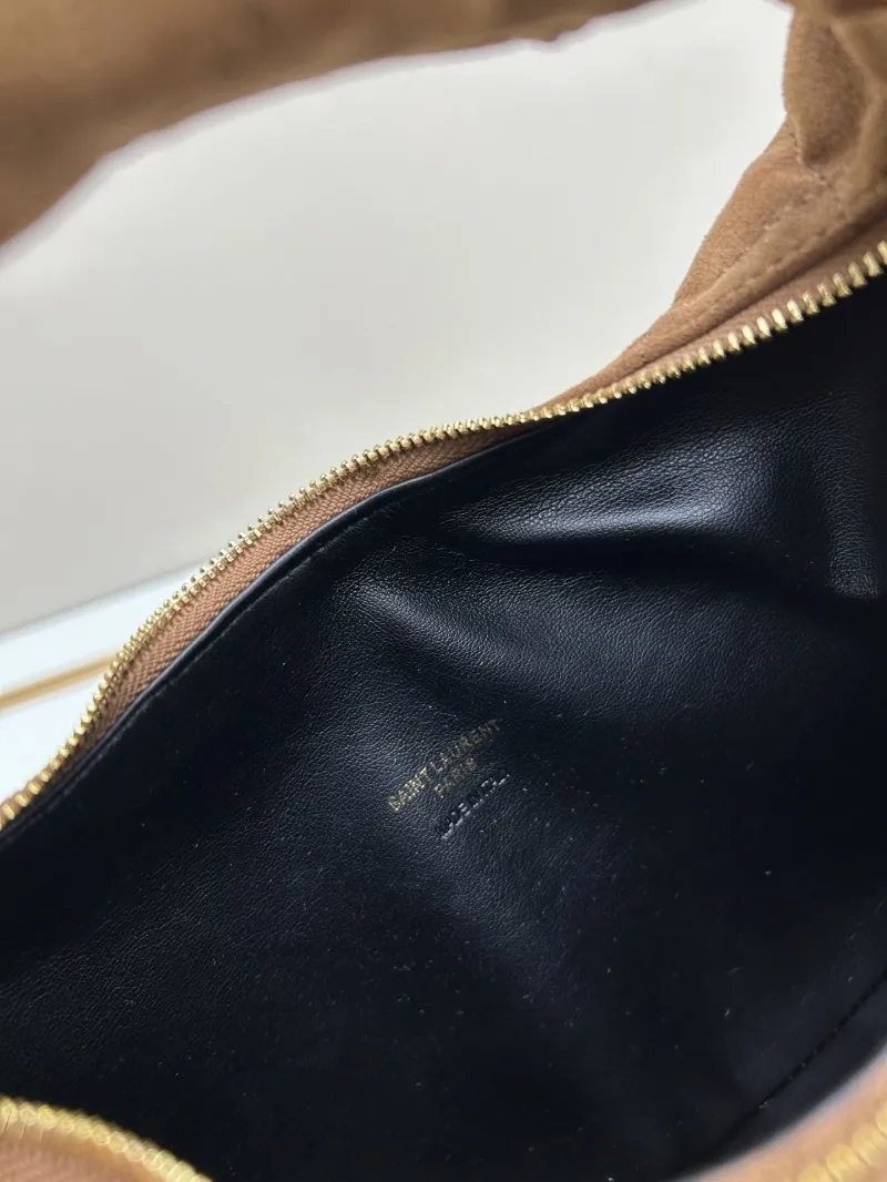 YSL Brown Suede Quilted Top Handle Hobo Bag 33 - Image 8