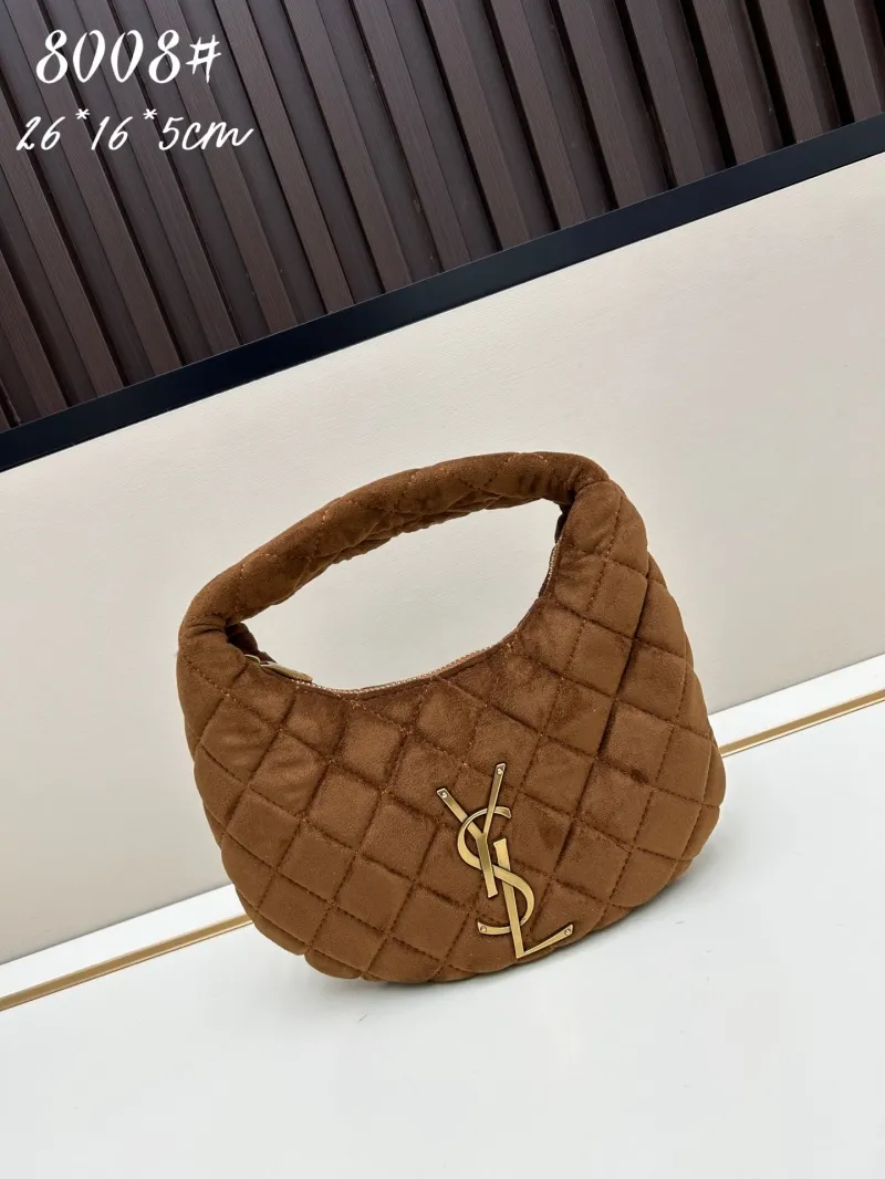 YSL Brown Quilted Suede Top Handle Bag 8008