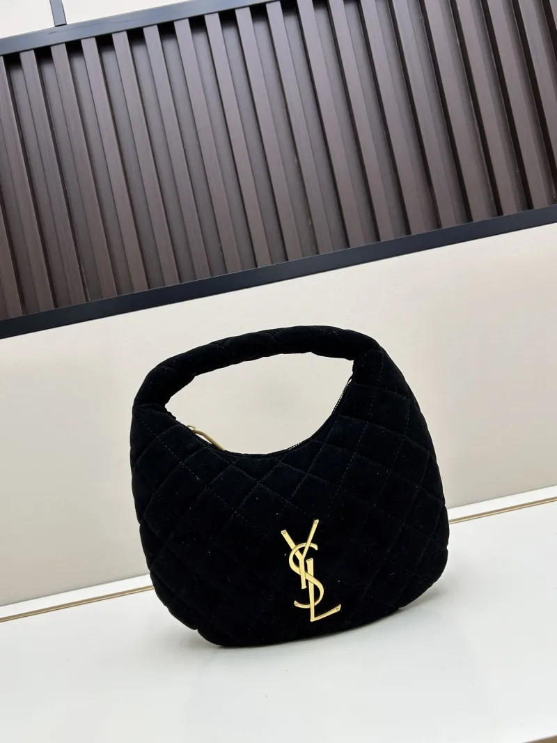YSL Black Velvet Quilted Top Handle Bag