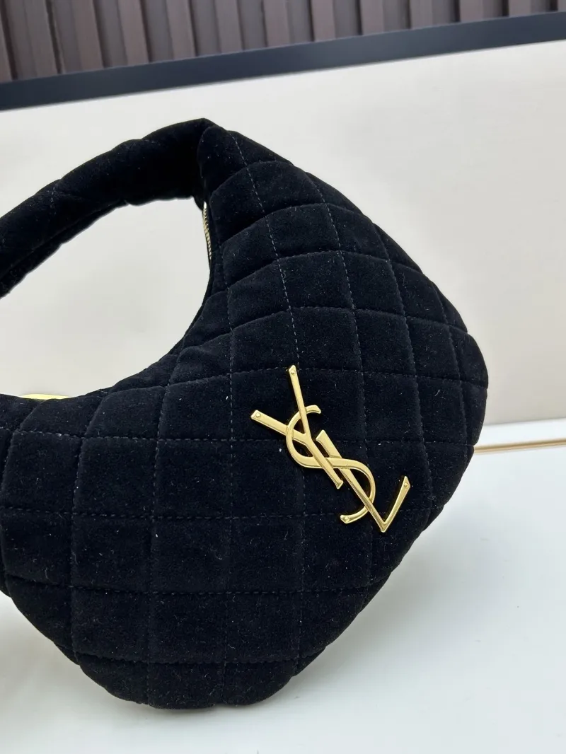 YSL Black Velvet Quilted Top Handle Bag - Image 4