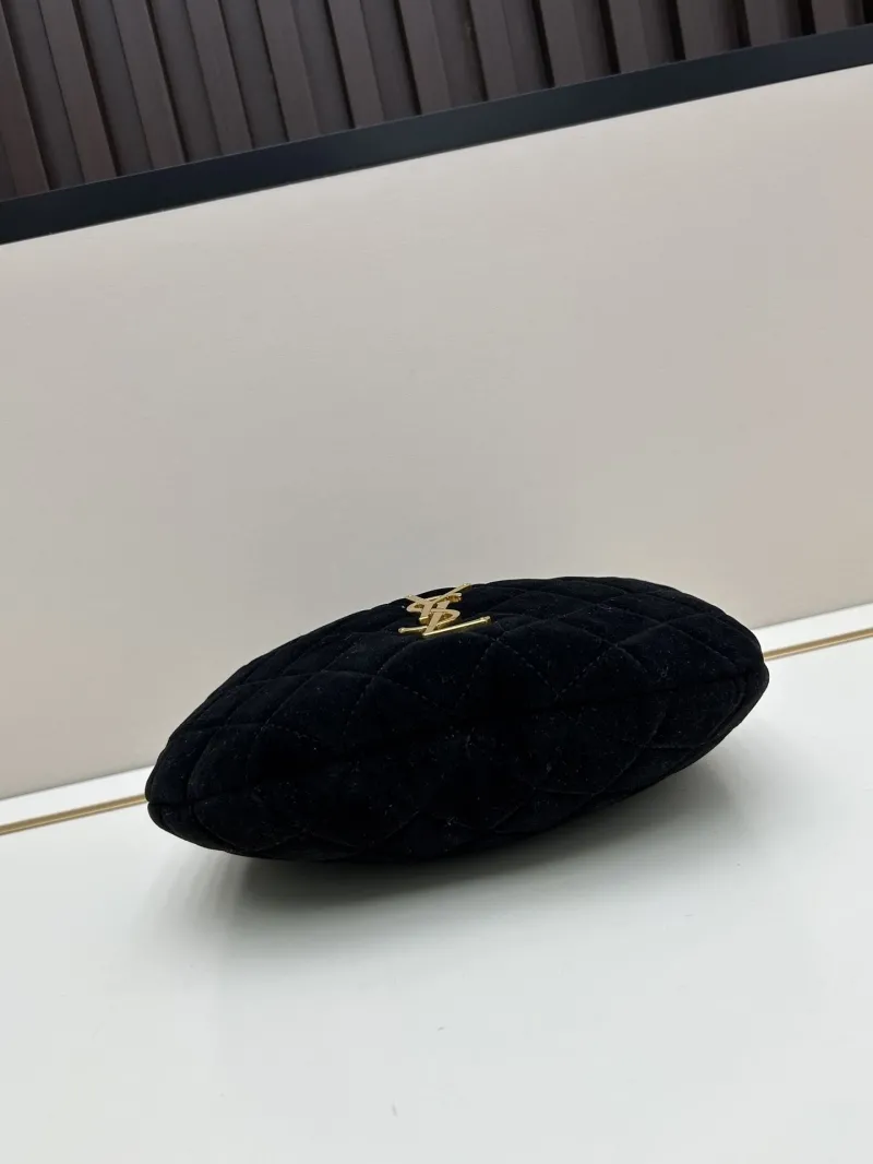 YSL Black Velvet Quilted Top Handle Bag - Image 5
