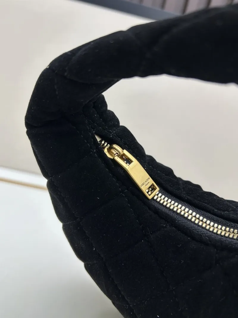 YSL Black Velvet Quilted Top Handle Bag - Image 6