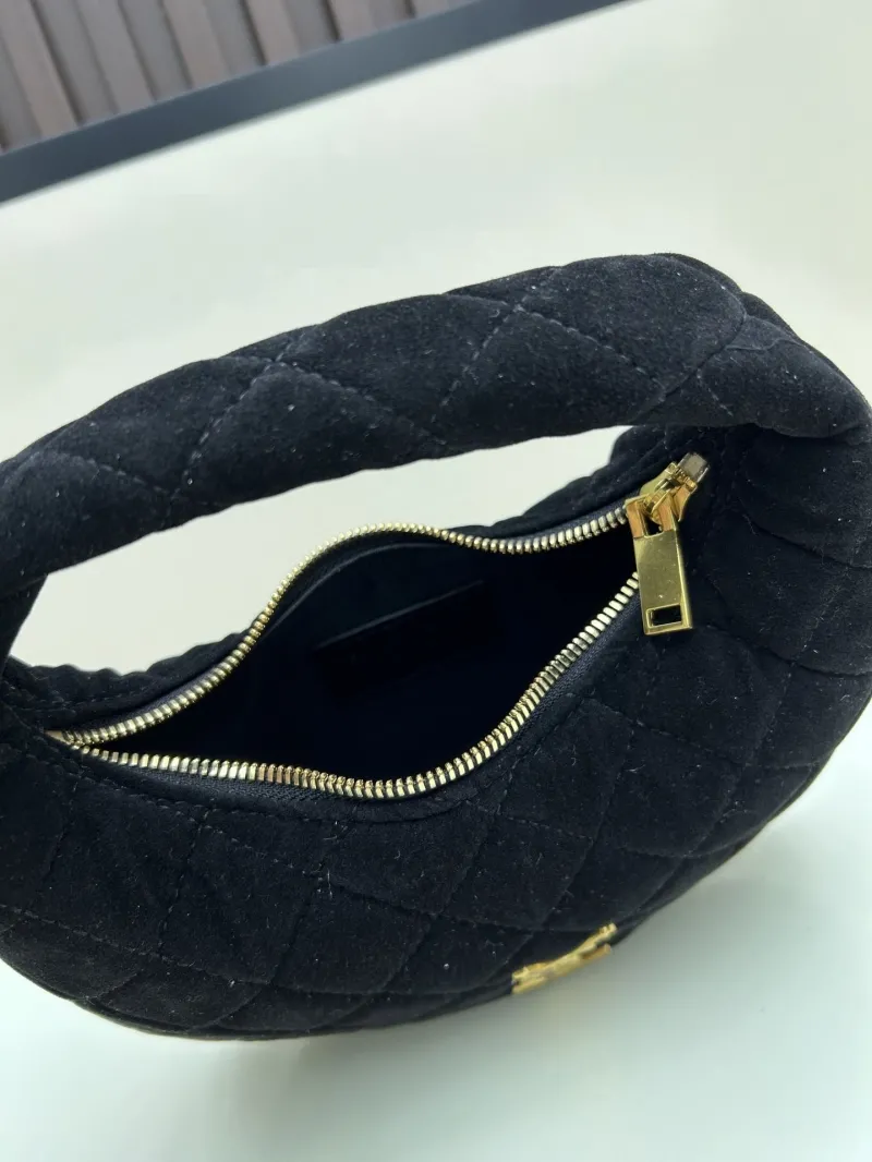 YSL Black Velvet Quilted Top Handle Bag - Image 7