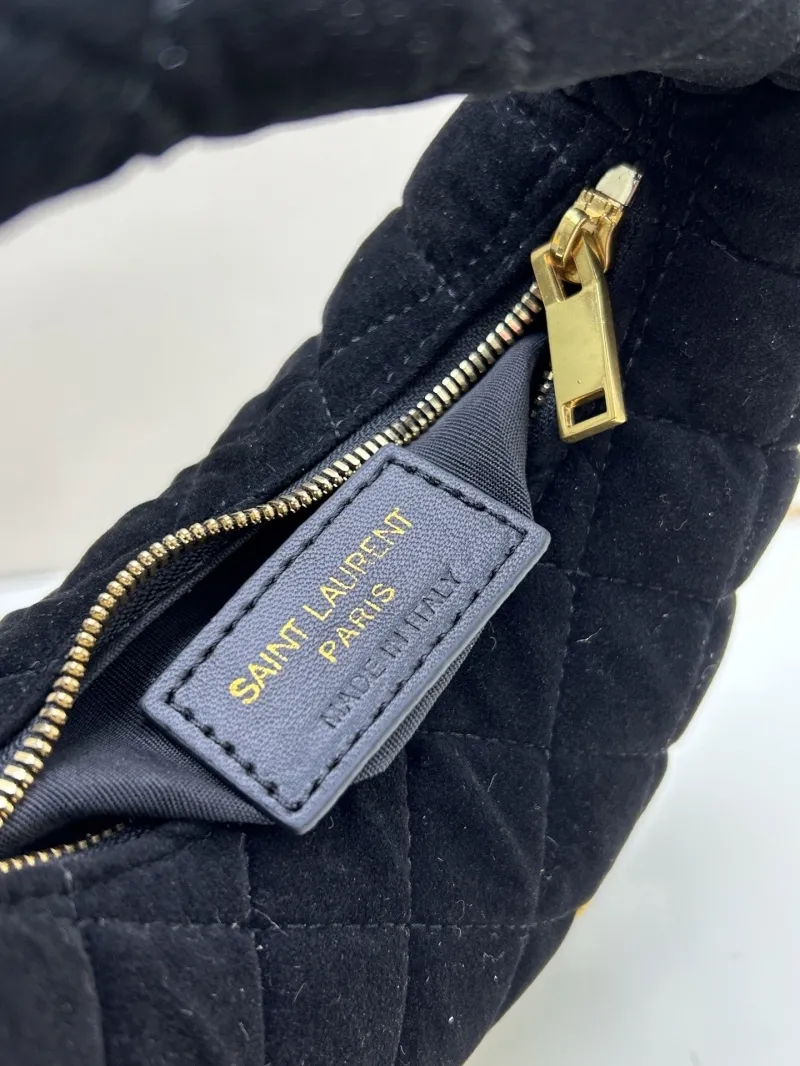 YSL Black Velvet Quilted Top Handle Bag - Image 8