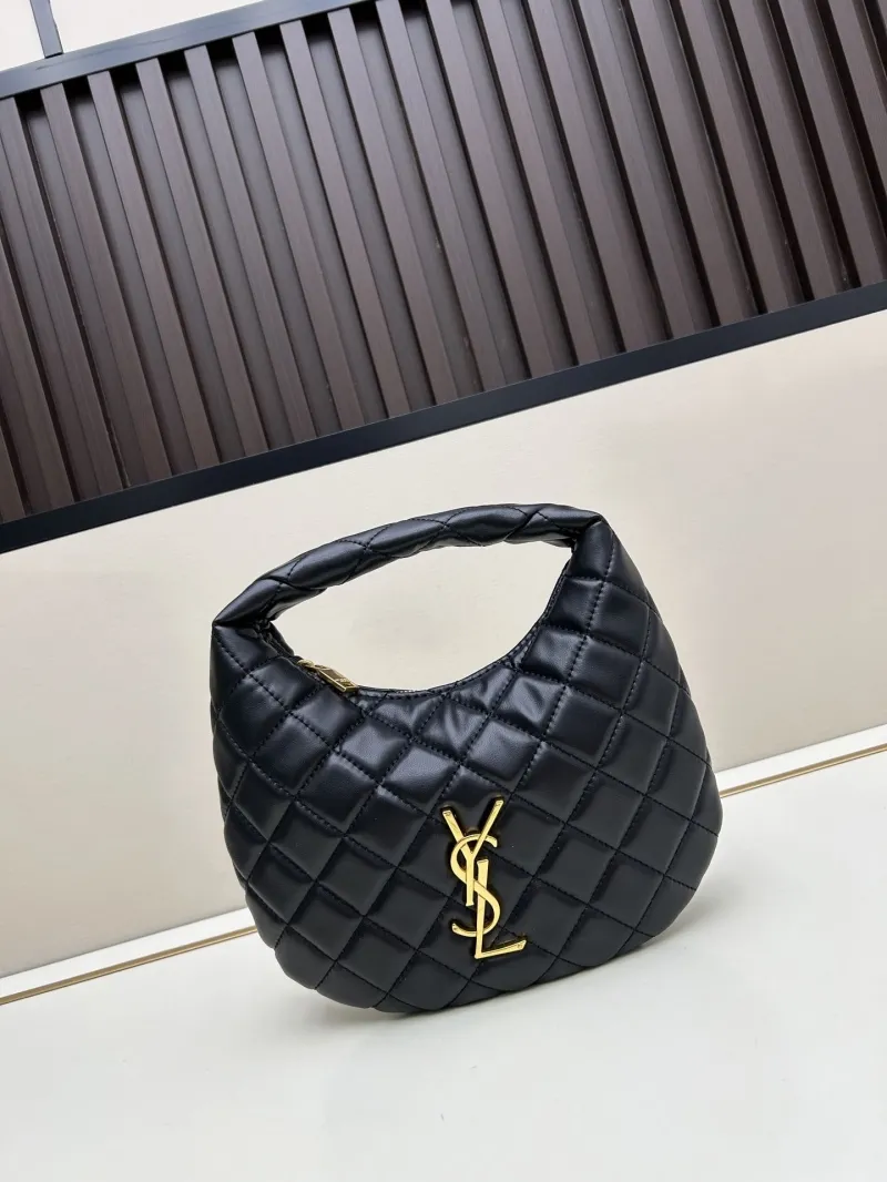 YSL Black Quilted Top Handle Hobo Bag