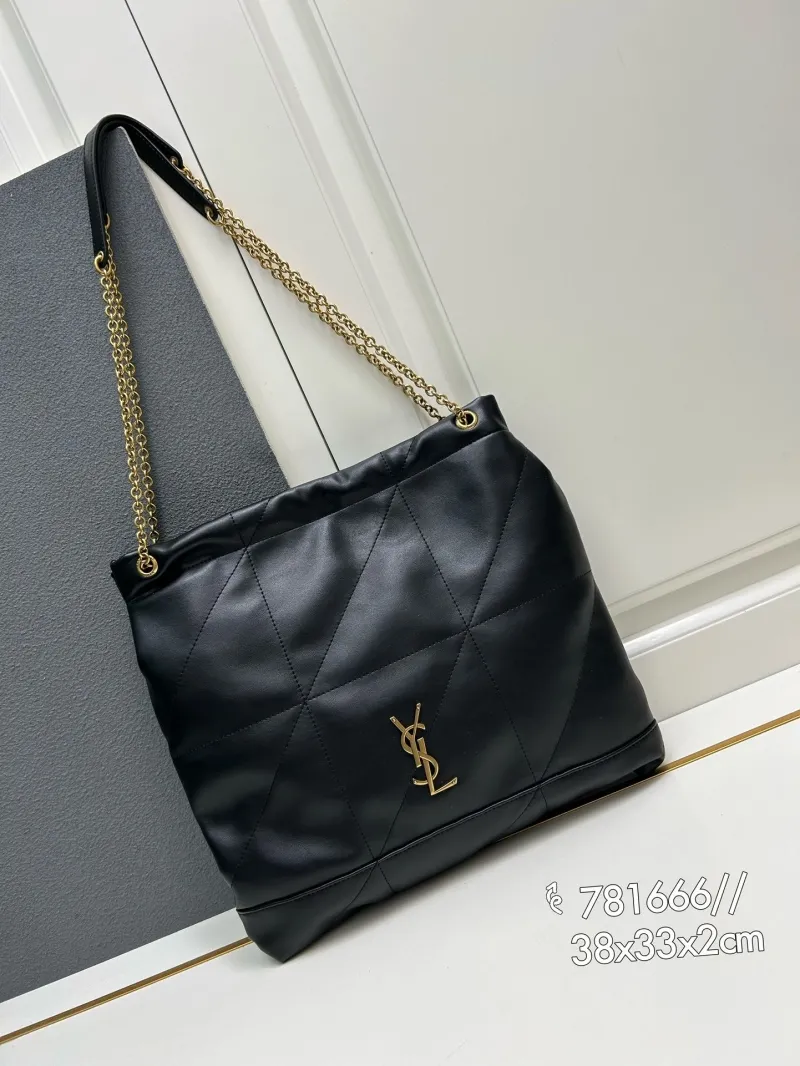 YSL Black Leather Chain Tote Bag 781666