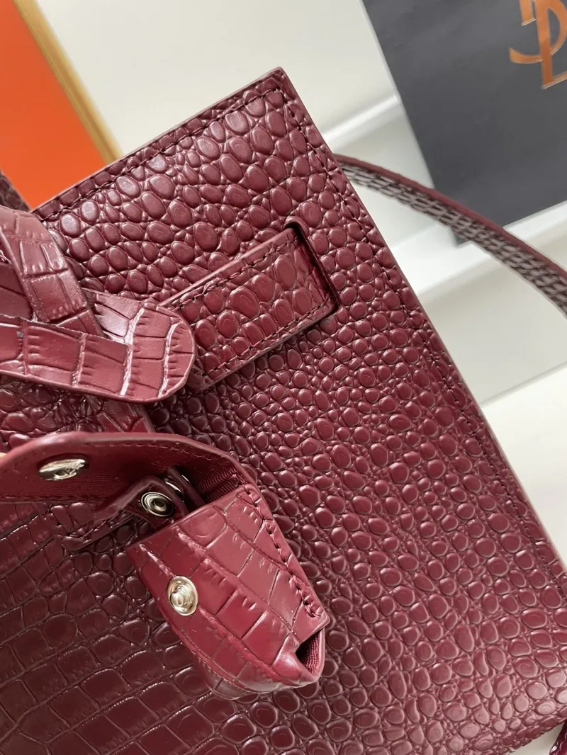 YSL 6011 Burgundy Crocodile Embossed Large Top Handle Bag - Image 6