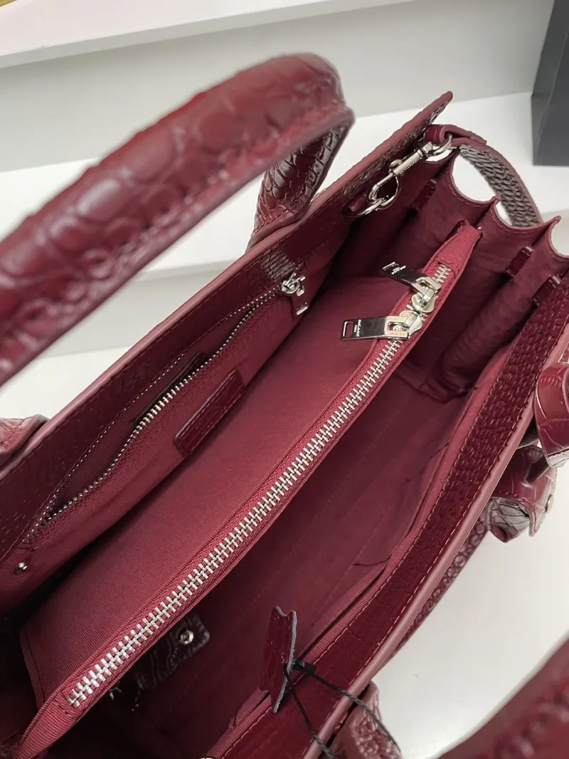 YSL 6011 Burgundy Crocodile Embossed Large Top Handle Bag - Image 7