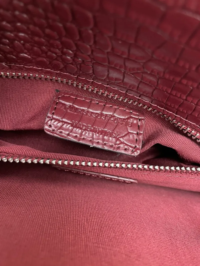 YSL 6011 Burgundy Crocodile Embossed Large Top Handle Bag - Image 8