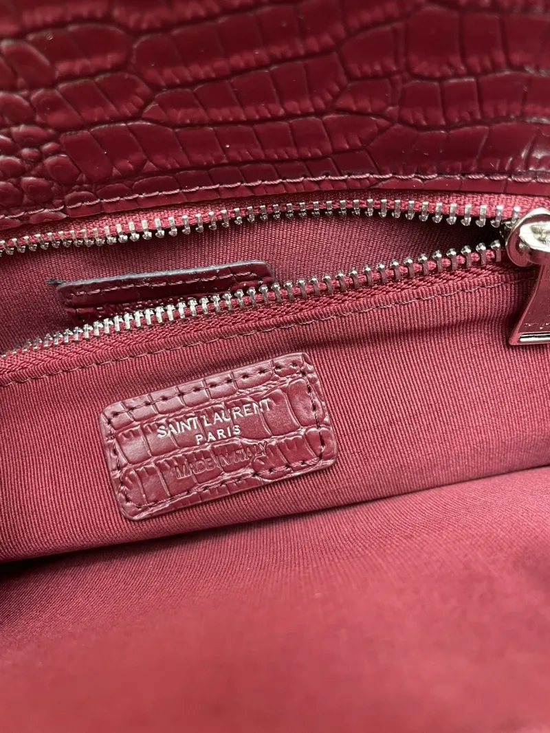 YSL 6011 Burgundy Crocodile Embossed Large Top Handle Bag - Image 9