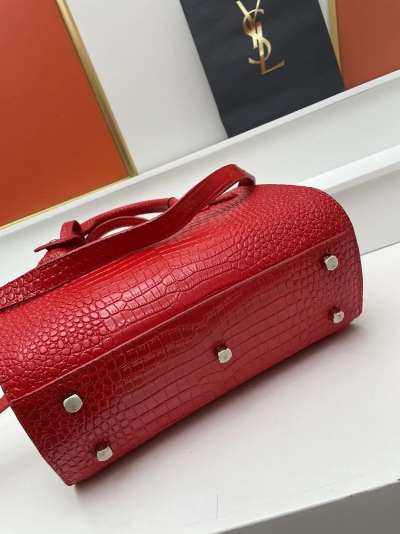 YSL Red Croc Embossed Small Top Handle Bag 6012 - Image 9
