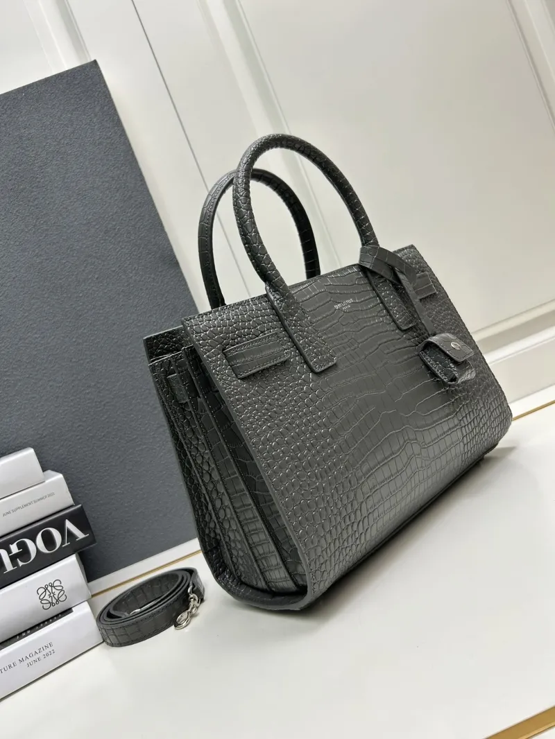Alternative view of YSL Croc Embossed Dark Gray Top Handle Bag