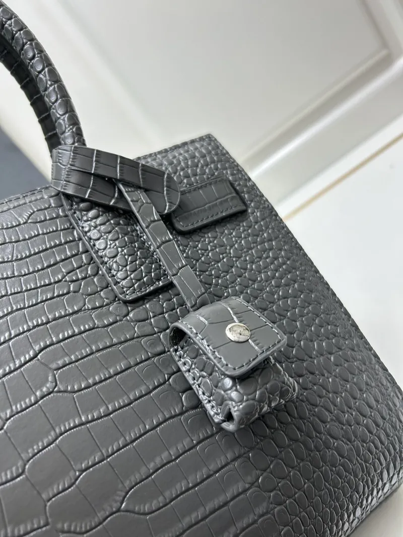 YSL Croc Embossed Dark Gray Top Handle Bag - Image 5