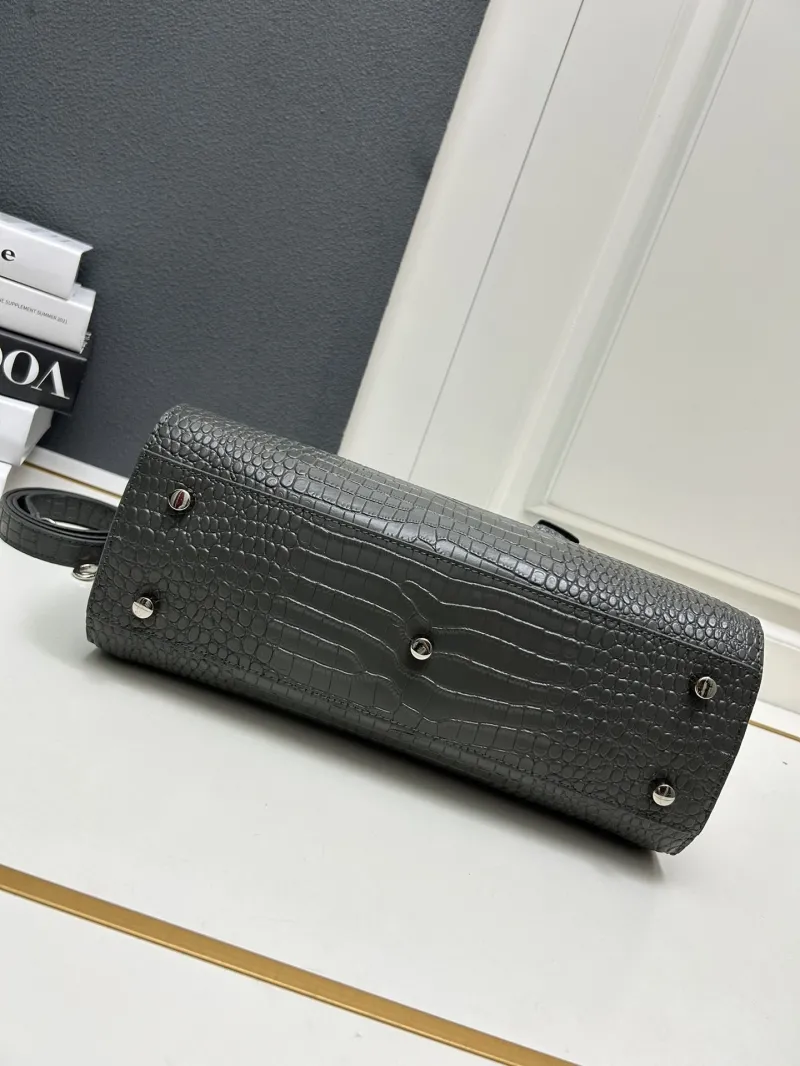 YSL Croc Embossed Dark Gray Top Handle Bag - Image 7
