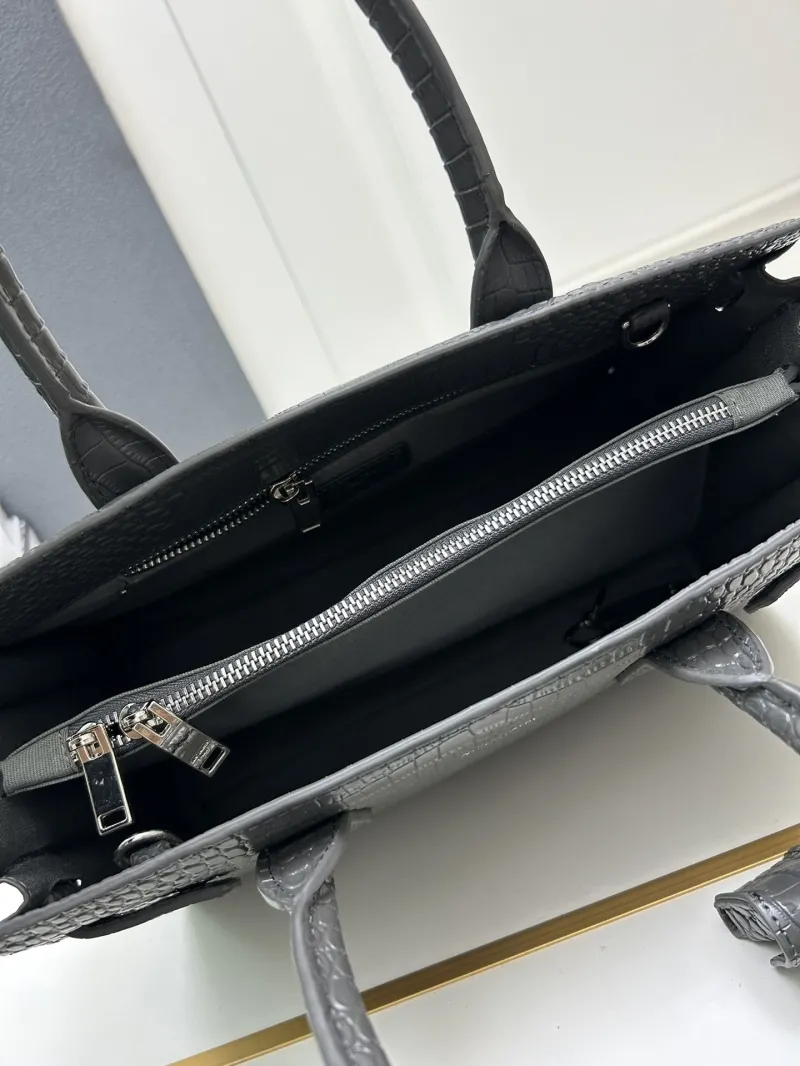 YSL Croc Embossed Dark Gray Top Handle Bag - Image 8