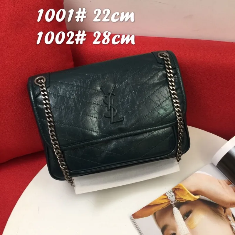 Alternative view of YSL Dark Green Chain Shoulder Bag 22cm 28cm 1001 1002