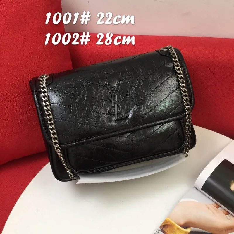 Alternative view of YSL Black Leather Chain Shoulder Bag 1001# 22cm 1002# 28cm
