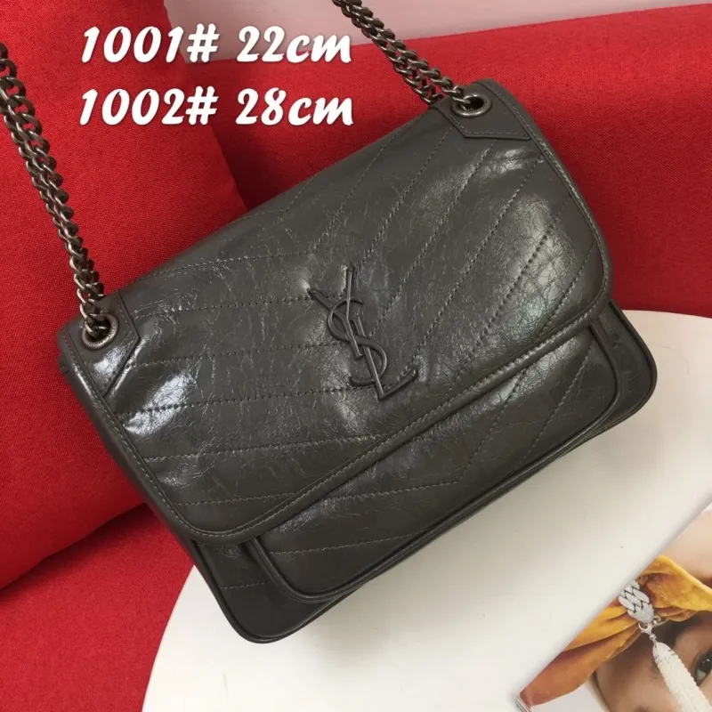 YSL Dark Gray Quilted Chain Shoulder Bag 1001# 22cm
