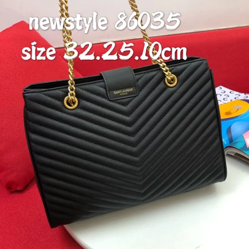YSL Black Quilted Chain Top Handle Tote Bag 86035 Size 32.25.10cm - Image 3
