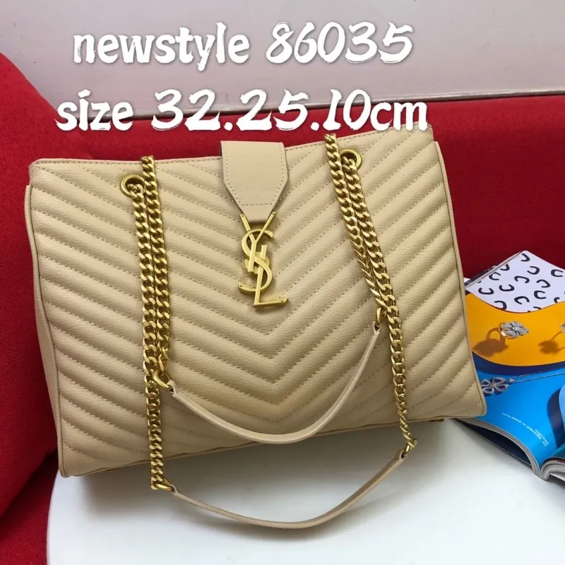 YSL Beige Quilted Tote Bag 86035 Size 32x25x10cm
