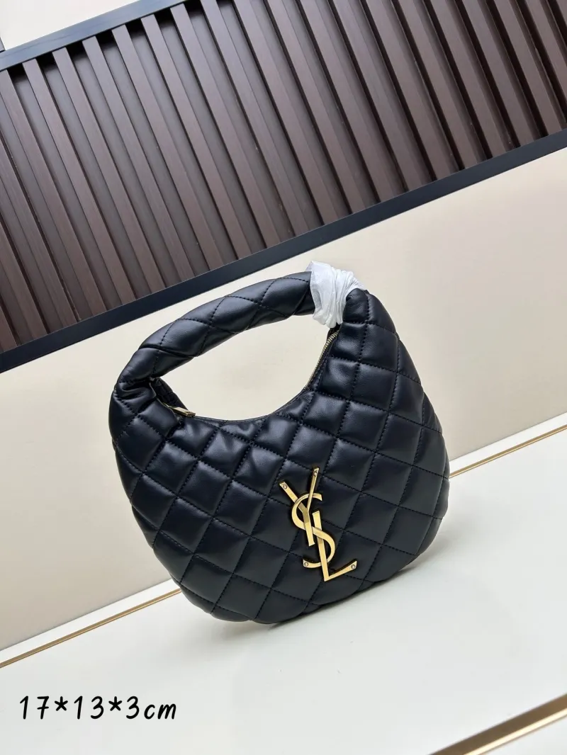 YSL Black Quilted Leather Top Handle Hobo Bag
