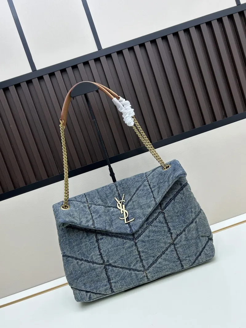 YSL Denim Top Handle Chain Shoulder Bag