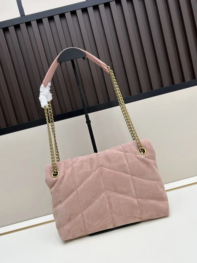 Alternative view of YSL Pink Suede Quilted Chain Shoulder Bag