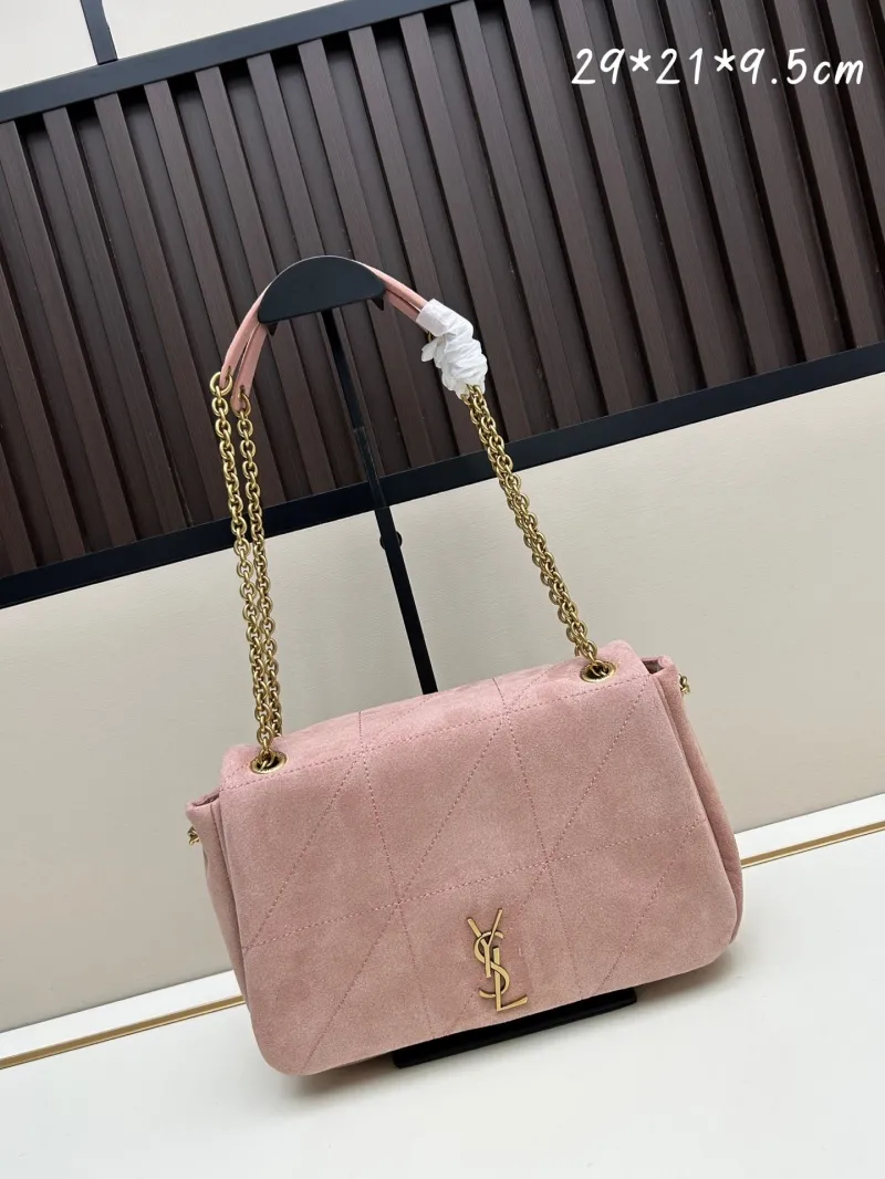 YSL Pink Suede Top Handle Chain Shoulder Bag