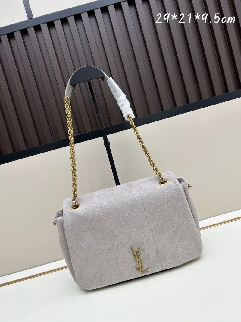 YSL Gray Suede Top Handle Chain Bag 86